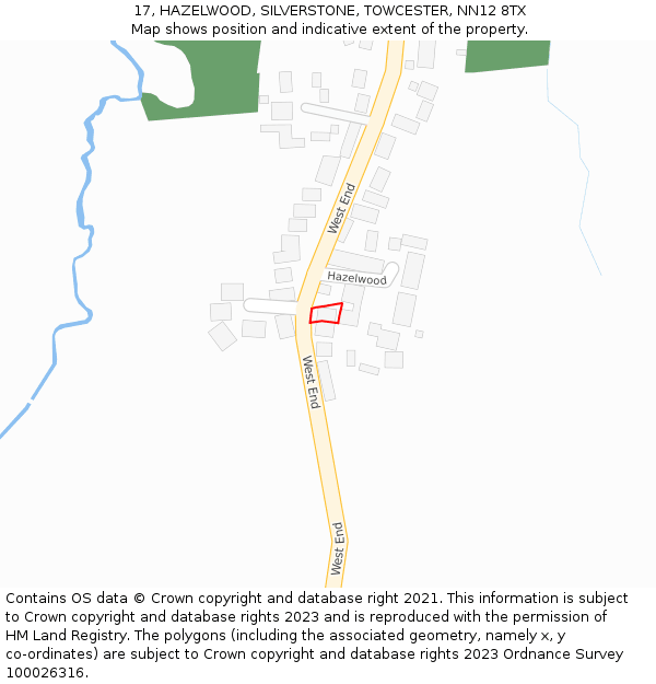 17, HAZELWOOD, SILVERSTONE, TOWCESTER, NN12 8TX: Location map and indicative extent of plot