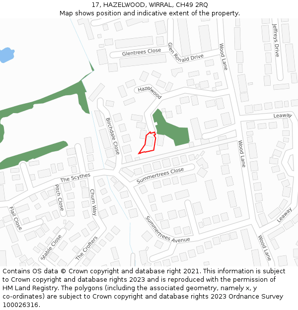 17, HAZELWOOD, WIRRAL, CH49 2RQ: Location map and indicative extent of plot