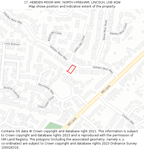 17, HEBDEN MOOR WAY, NORTH HYKEHAM, LINCOLN, LN6 9QW: Location map and indicative extent of plot