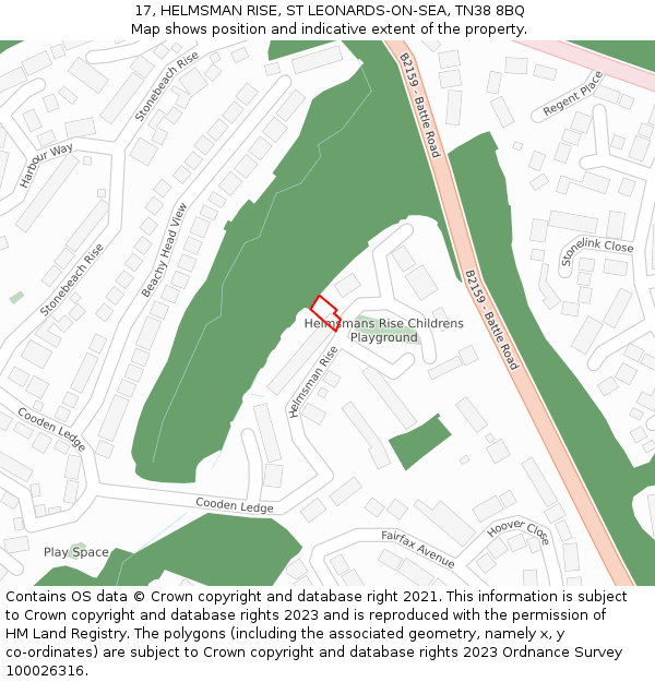 17, HELMSMAN RISE, ST LEONARDS-ON-SEA, TN38 8BQ: Location map and indicative extent of plot
