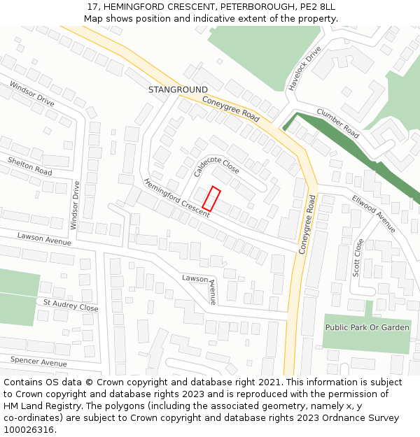 17, HEMINGFORD CRESCENT, PETERBOROUGH, PE2 8LL: Location map and indicative extent of plot