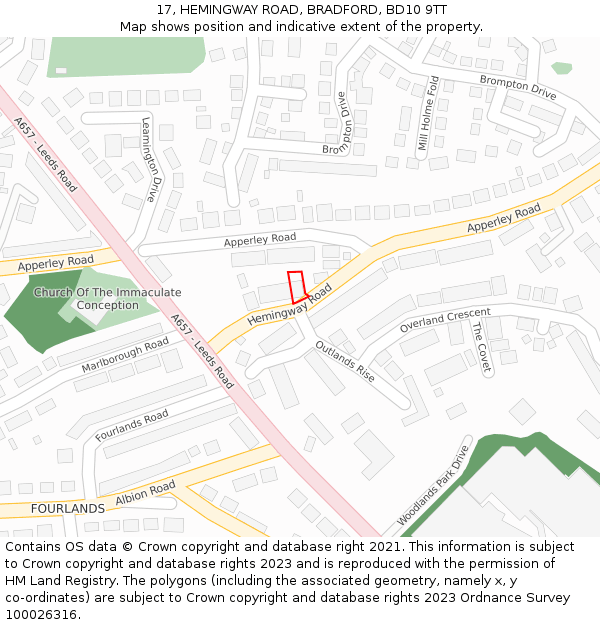 17, HEMINGWAY ROAD, BRADFORD, BD10 9TT: Location map and indicative extent of plot