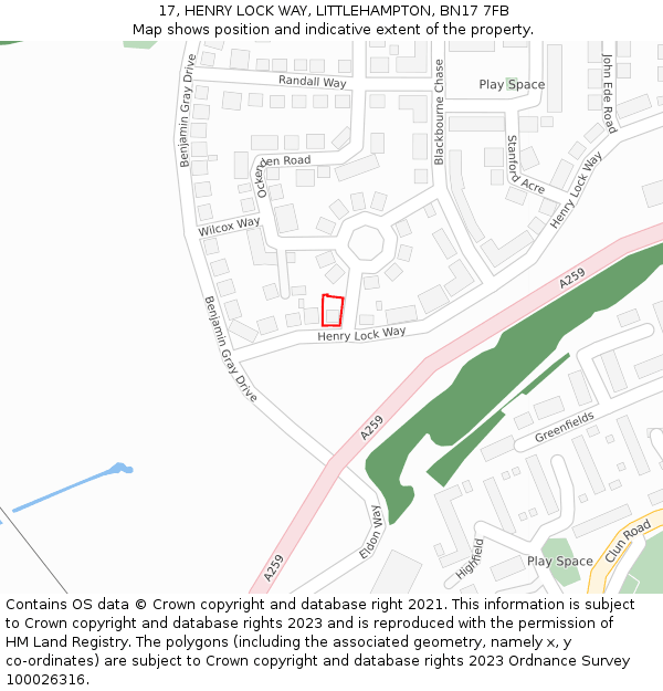 17, HENRY LOCK WAY, LITTLEHAMPTON, BN17 7FB: Location map and indicative extent of plot
