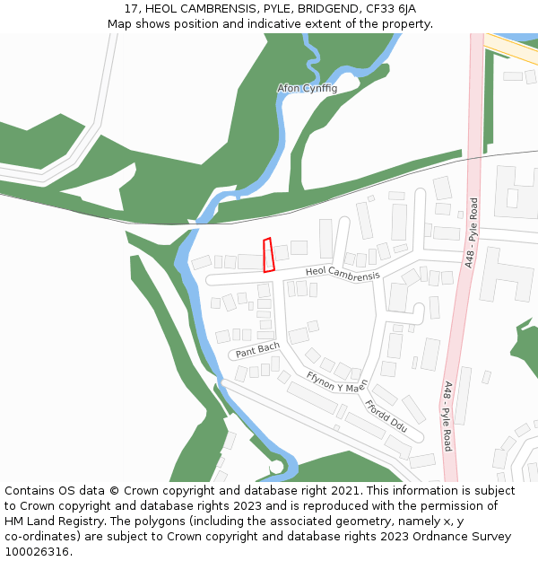 17, HEOL CAMBRENSIS, PYLE, BRIDGEND, CF33 6JA: Location map and indicative extent of plot