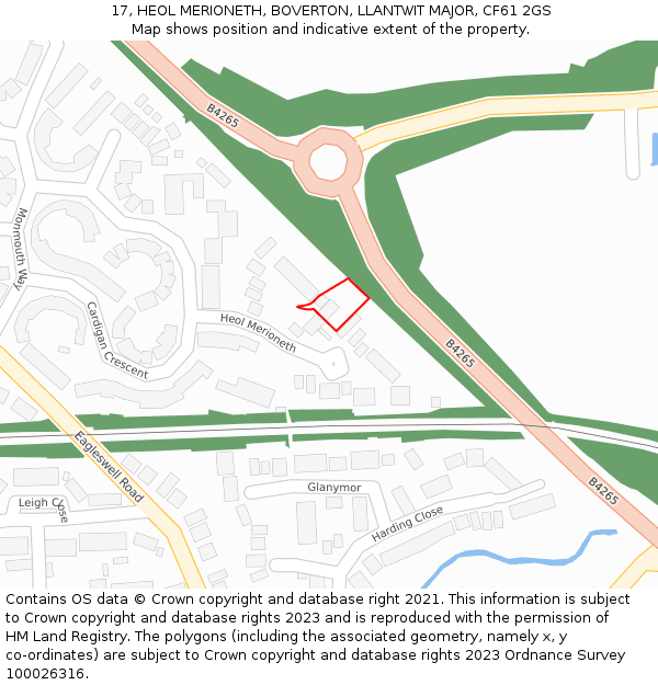 17, HEOL MERIONETH, BOVERTON, LLANTWIT MAJOR, CF61 2GS: Location map and indicative extent of plot