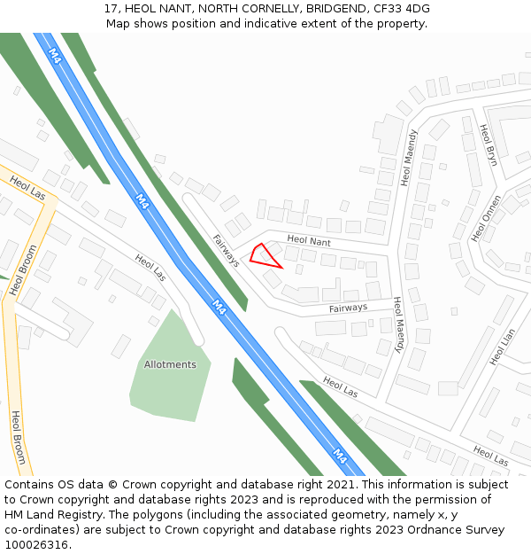 17, HEOL NANT, NORTH CORNELLY, BRIDGEND, CF33 4DG: Location map and indicative extent of plot