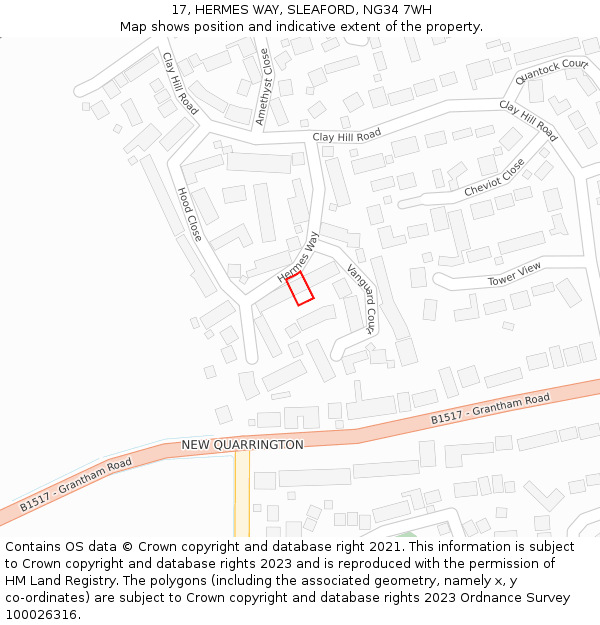 17, HERMES WAY, SLEAFORD, NG34 7WH: Location map and indicative extent of plot