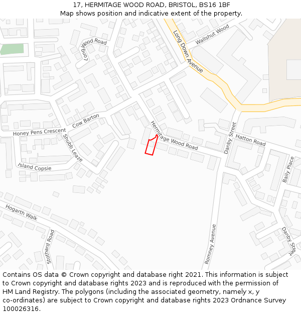 17, HERMITAGE WOOD ROAD, BRISTOL, BS16 1BF: Location map and indicative extent of plot