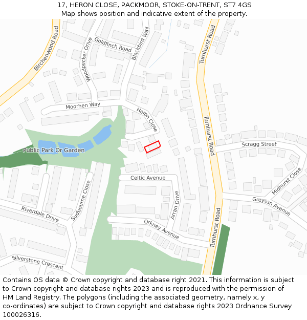 17, HERON CLOSE, PACKMOOR, STOKE-ON-TRENT, ST7 4GS: Location map and indicative extent of plot