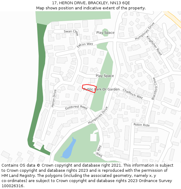 17, HERON DRIVE, BRACKLEY, NN13 6QE: Location map and indicative extent of plot