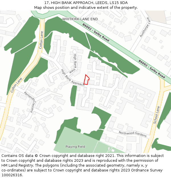 17, HIGH BANK APPROACH, LEEDS, LS15 9DA: Location map and indicative extent of plot