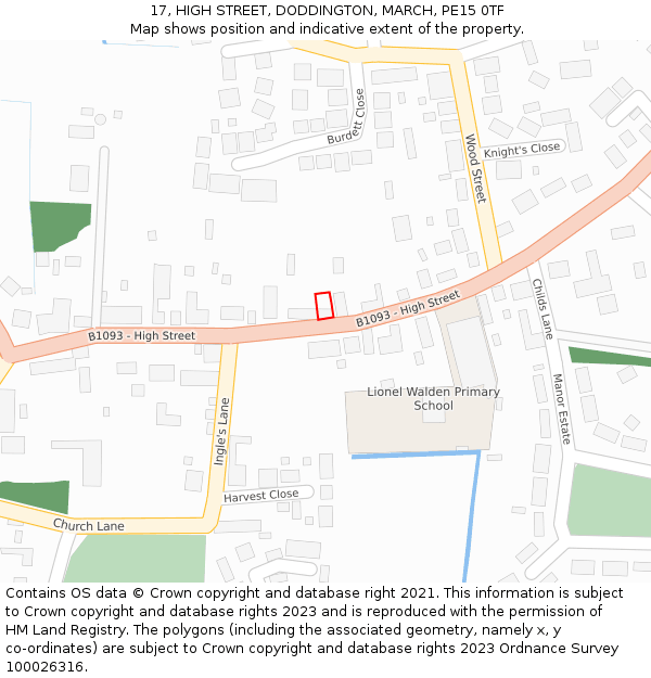 17, HIGH STREET, DODDINGTON, MARCH, PE15 0TF: Location map and indicative extent of plot