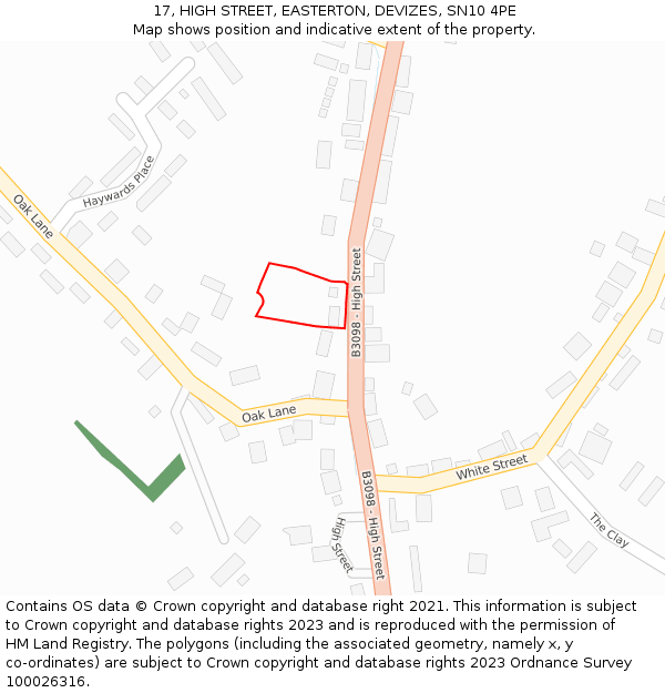 17, HIGH STREET, EASTERTON, DEVIZES, SN10 4PE: Location map and indicative extent of plot
