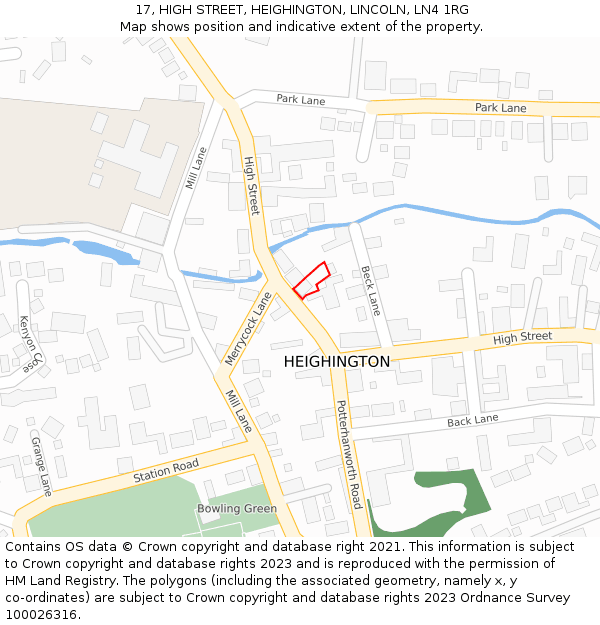 17, HIGH STREET, HEIGHINGTON, LINCOLN, LN4 1RG: Location map and indicative extent of plot