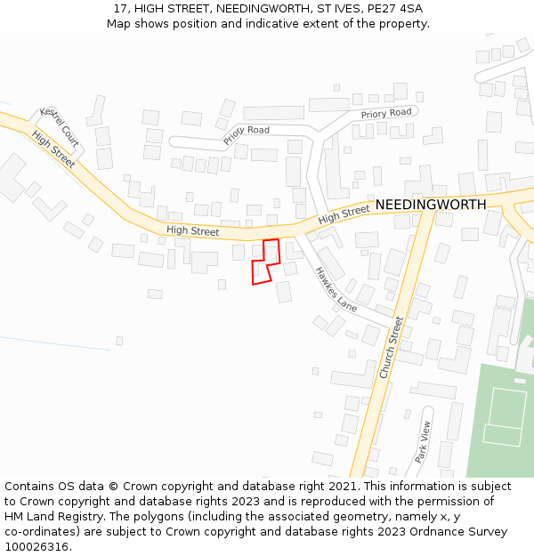 17, HIGH STREET, NEEDINGWORTH, ST IVES, PE27 4SA: Location map and indicative extent of plot