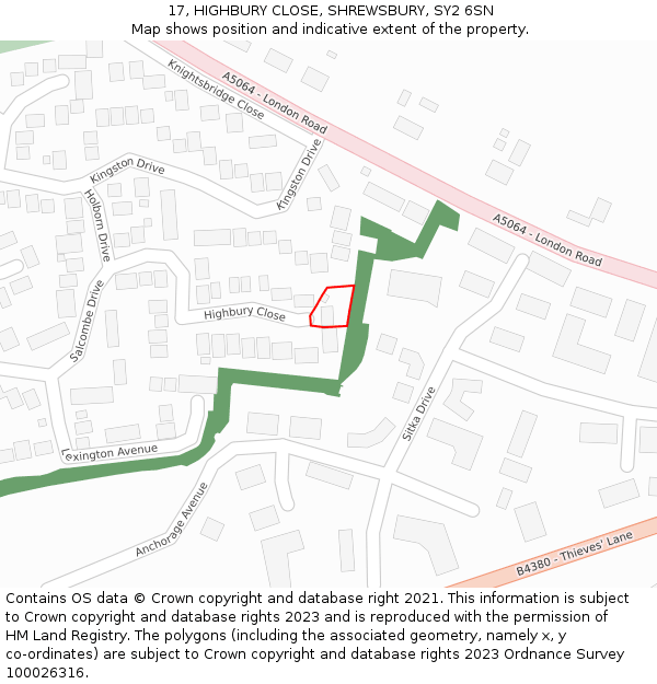 17, HIGHBURY CLOSE, SHREWSBURY, SY2 6SN: Location map and indicative extent of plot