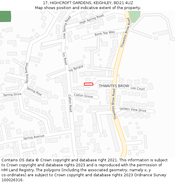 17, HIGHCROFT GARDENS, KEIGHLEY, BD21 4UZ: Location map and indicative extent of plot