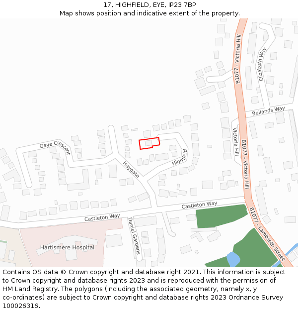 17, HIGHFIELD, EYE, IP23 7BP: Location map and indicative extent of plot
