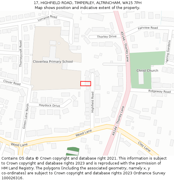 17, HIGHFIELD ROAD, TIMPERLEY, ALTRINCHAM, WA15 7PH: Location map and indicative extent of plot