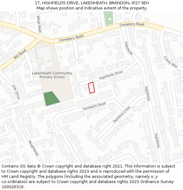 17, HIGHFIELDS DRIVE, LAKENHEATH, BRANDON, IP27 9EH: Location map and indicative extent of plot