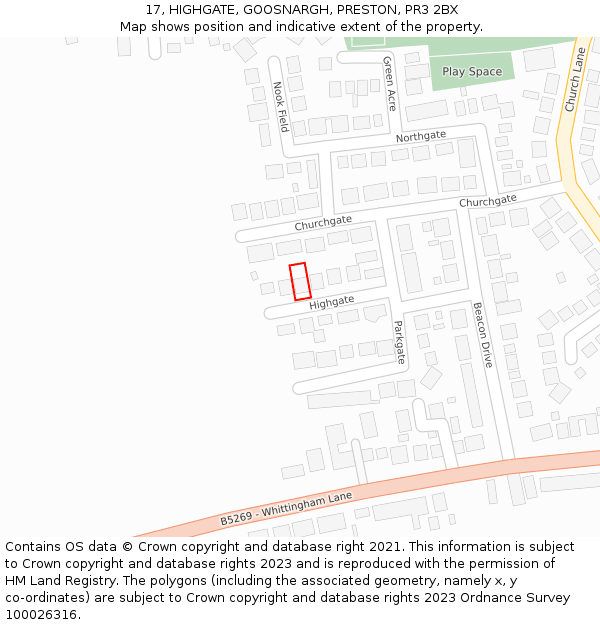 17, HIGHGATE, GOOSNARGH, PRESTON, PR3 2BX: Location map and indicative extent of plot