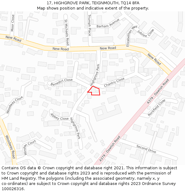17, HIGHGROVE PARK, TEIGNMOUTH, TQ14 8FA: Location map and indicative extent of plot