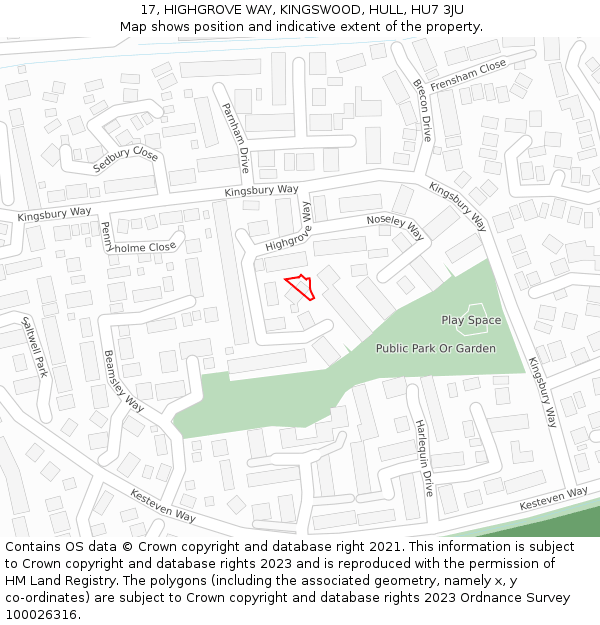 17, HIGHGROVE WAY, KINGSWOOD, HULL, HU7 3JU: Location map and indicative extent of plot