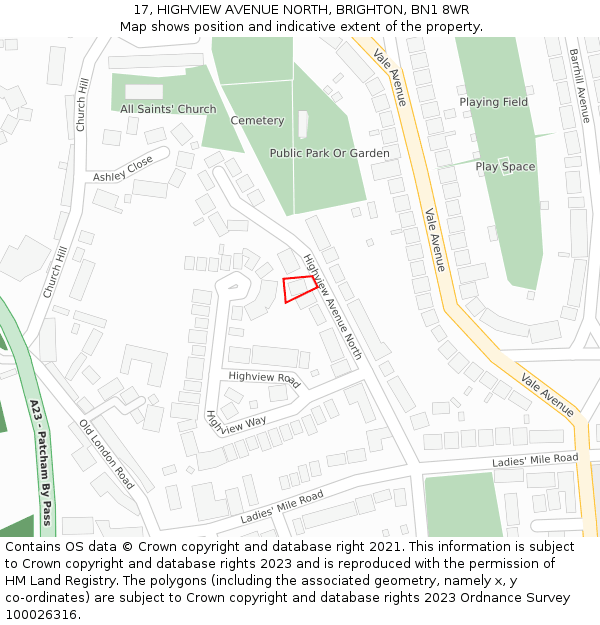 17, HIGHVIEW AVENUE NORTH, BRIGHTON, BN1 8WR: Location map and indicative extent of plot