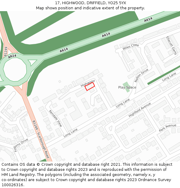 17, HIGHWOOD, DRIFFIELD, YO25 5YX: Location map and indicative extent of plot