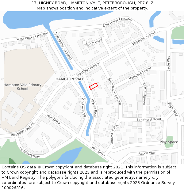 17, HIGNEY ROAD, HAMPTON VALE, PETERBOROUGH, PE7 8LZ: Location map and indicative extent of plot