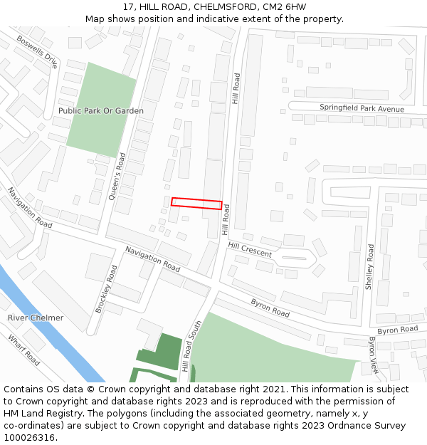 17, HILL ROAD, CHELMSFORD, CM2 6HW: Location map and indicative extent of plot