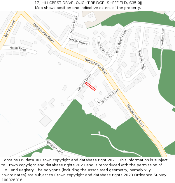 17, HILLCREST DRIVE, OUGHTIBRIDGE, SHEFFIELD, S35 0JJ: Location map and indicative extent of plot