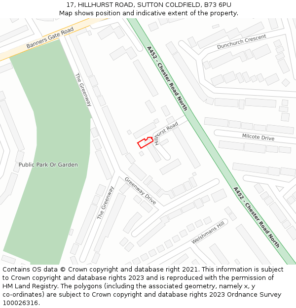 17, HILLHURST ROAD, SUTTON COLDFIELD, B73 6PU: Location map and indicative extent of plot