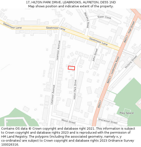 17, HILTON PARK DRIVE, LEABROOKS, ALFRETON, DE55 1ND: Location map and indicative extent of plot