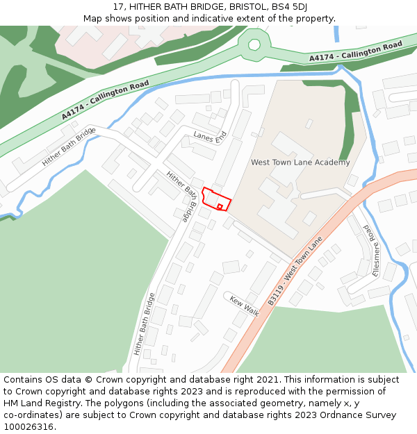 17, HITHER BATH BRIDGE, BRISTOL, BS4 5DJ: Location map and indicative extent of plot