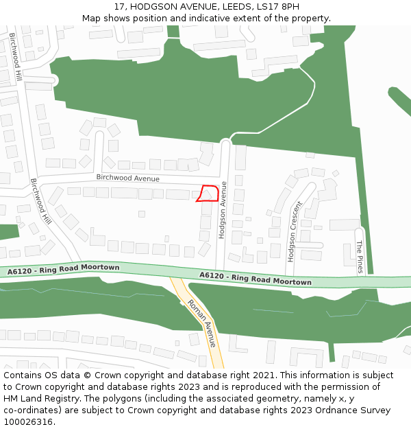 17, HODGSON AVENUE, LEEDS, LS17 8PH: Location map and indicative extent of plot