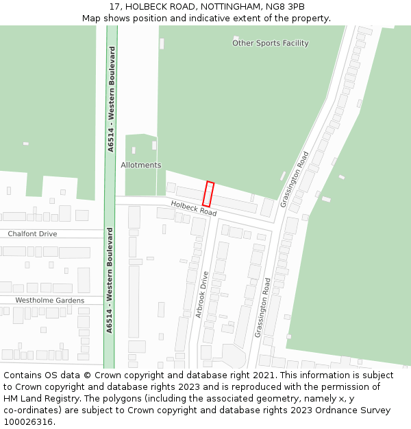 17, HOLBECK ROAD, NOTTINGHAM, NG8 3PB: Location map and indicative extent of plot