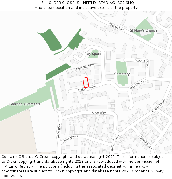 17, HOLDER CLOSE, SHINFIELD, READING, RG2 9HQ: Location map and indicative extent of plot