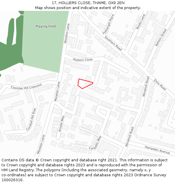 17, HOLLIERS CLOSE, THAME, OX9 2EN: Location map and indicative extent of plot