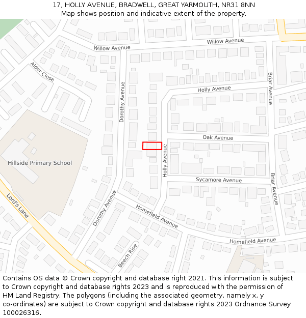 17, HOLLY AVENUE, BRADWELL, GREAT YARMOUTH, NR31 8NN: Location map and indicative extent of plot