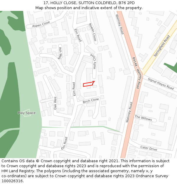 17, HOLLY CLOSE, SUTTON COLDFIELD, B76 2PD: Location map and indicative extent of plot