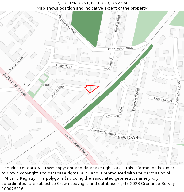 17, HOLLYMOUNT, RETFORD, DN22 6BF: Location map and indicative extent of plot