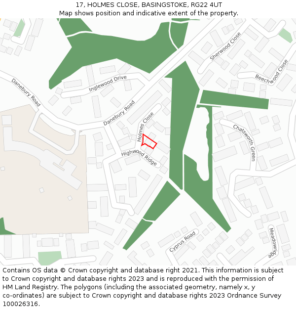 17, HOLMES CLOSE, BASINGSTOKE, RG22 4UT: Location map and indicative extent of plot