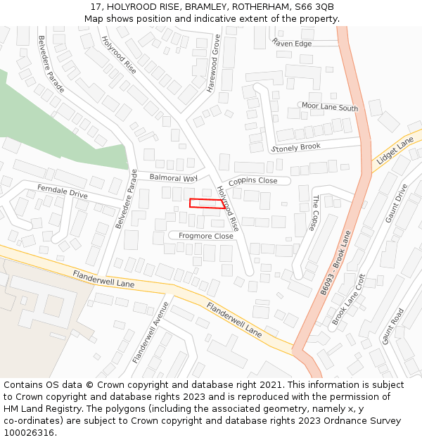 17, HOLYROOD RISE, BRAMLEY, ROTHERHAM, S66 3QB: Location map and indicative extent of plot