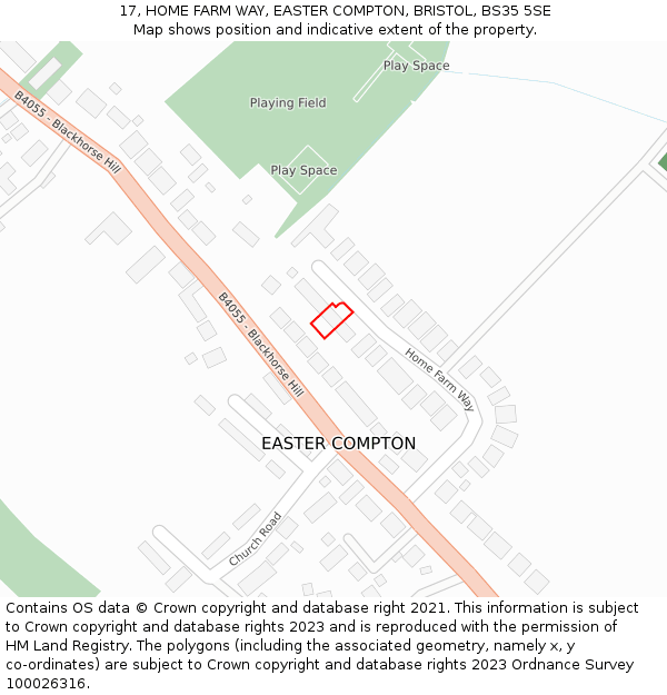 17, HOME FARM WAY, EASTER COMPTON, BRISTOL, BS35 5SE: Location map and indicative extent of plot