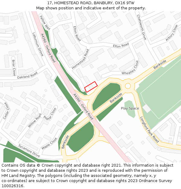 17, HOMESTEAD ROAD, BANBURY, OX16 9TW: Location map and indicative extent of plot