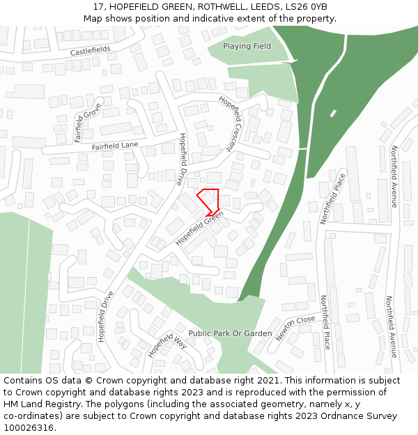 17, HOPEFIELD GREEN, ROTHWELL, LEEDS, LS26 0YB: Location map and indicative extent of plot