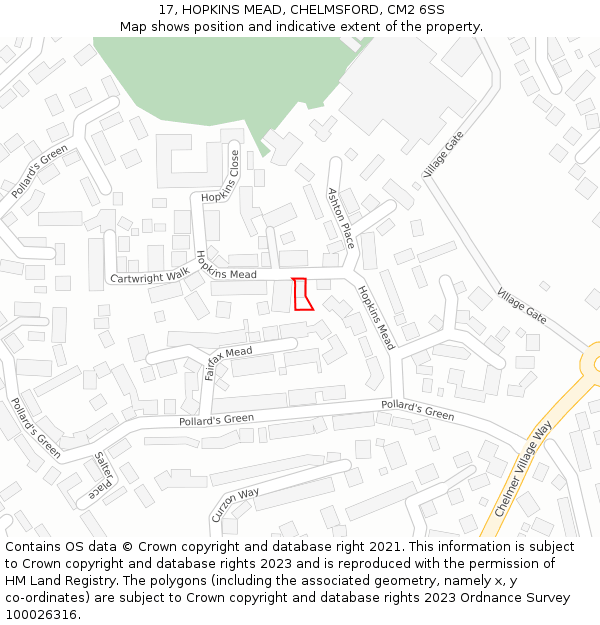 17, HOPKINS MEAD, CHELMSFORD, CM2 6SS: Location map and indicative extent of plot
