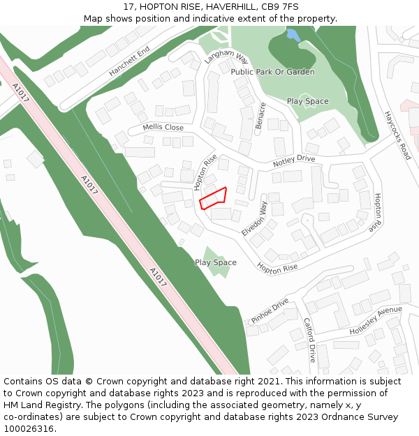 17, HOPTON RISE, HAVERHILL, CB9 7FS: Location map and indicative extent of plot