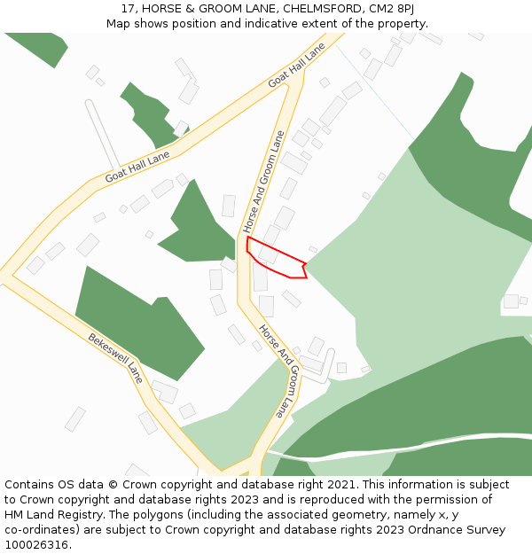17, HORSE & GROOM LANE, CHELMSFORD, CM2 8PJ: Location map and indicative extent of plot